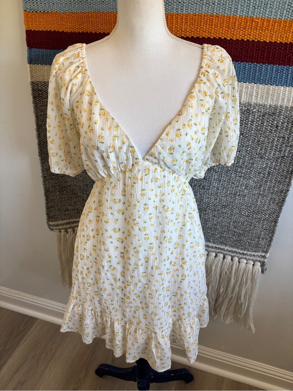 NWT Lulu's White Mini Dress with Yellow Floral Print